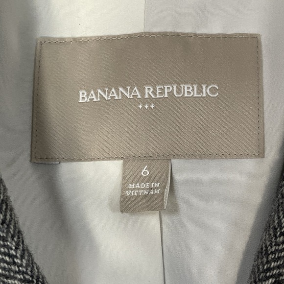 Banana Republic Herringbone Blazer Womens 6 Gray Wool Blend Career Jacket - Picture 4 of 11